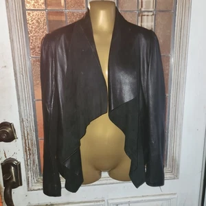 Waterfall leather jacket Pleated Shoulders women small  - Picture 1 of 8