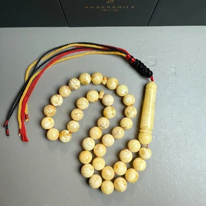 Cuentas de oración islámicas Misbaha Tasbih ámbar blanco hechas a mano 10 mm 28,5 g - Imagen 1 de 3