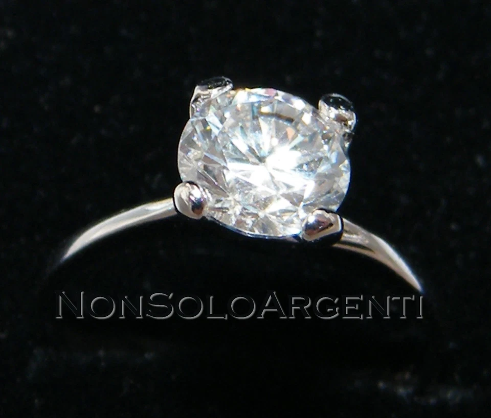 anello solitario argento 925 donna zircone bianco brillante grande con astuccio - Immagine 1 di 1