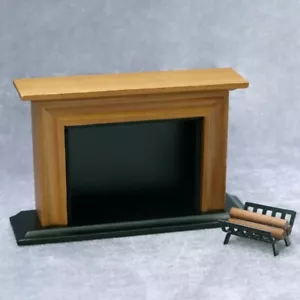 AirAds Dollhouse 1/12 Miniatures Furniture Vintage Wood Fireplace w/ Wood Rack - Picture 1 of 6