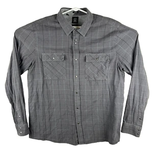 Volcom Men's XL Long Sleeve Button Up Shirt Gray 100% Cotton Slim Fit Surfwear - Picture 1 of 11