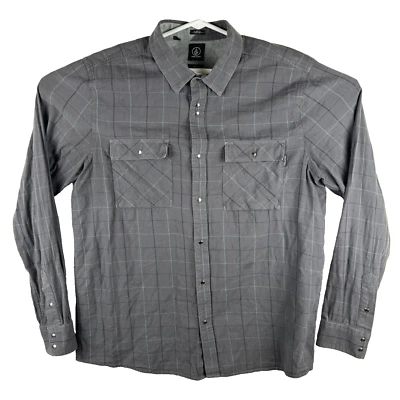 Volcom Men's XL Long Sleeve Button Up Shirt Gray 100% Cotton Slim Fit Surfwear - Image 1 of 4