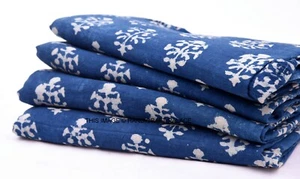 Indian Hand Block Printed Cotton Fabric Anokhi Indigo Floral 3 yard For Dress - Picture 1 of 3