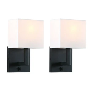 Pair Modern Industrial Edison Black Wall Light Sconce Cloth Fabric Bedside Lamp - Picture 1 of 8