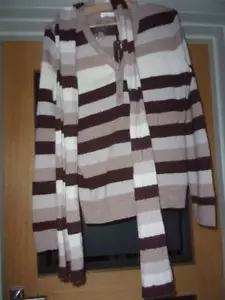 NWT Deane and Browns/White Striped Angora Wool Blend Jumper & Scarf Set Size 14 - Picture 1 of 8