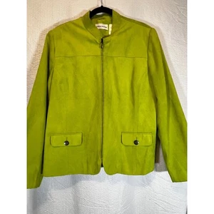 Alfred Dunner Jacket Blazer Chartreuse Green Zip Front Pockets Size 18 - Picture 1 of 6