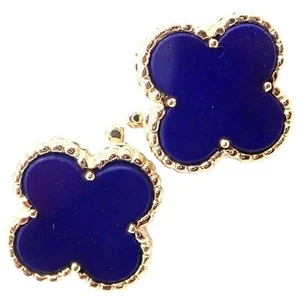 Van Cleef & Arpels 18k Yellow Gold Vintage Alhambra Blue Lapis Earrings Paper - Picture 1 of 12