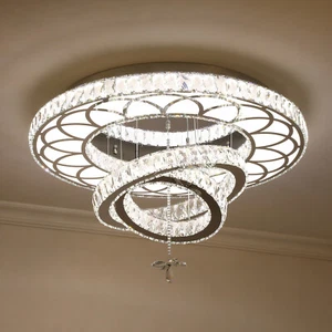 Modern Crystal Chandelier LED Ring Chandelier Round Pendant Light Ceiling Light - Picture 1 of 16