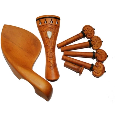Hand Carved Boxwood 4/4 Violin Parts, Pegs/Chinrest/Tailpiece/Endpin, MOP Inlay - Image 1 of 2