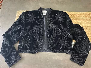 Adrianna Papell Evening Black Beaded Velvet Open Front Jacket XL Formal Wear - Picture 1 of 9