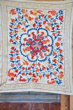 Suzani Table Runner, Uzbek Flower Design Embroidery, Handmade, Silk/Cotton,Blue