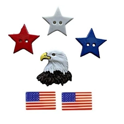 USA Strong - Patriotic Buttons - Craft Sewing Scrap - Shelly's Buttons - July 4 - Image 1 of 2