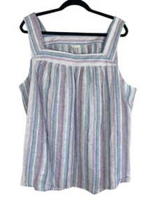 Cato Top 22 Top Purple Striped Tank Linen Summer Beach Boho Western Retro 80s - Picture 1 of 13