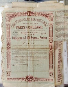 Obligation/Empreint 1000 Francs-1921-Au Porteur-Chemins De Fer-Paris Orleans-TB - Photo 1/4