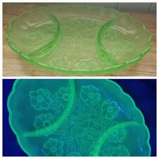 Crystal Glass Company Bagley Frosted Green Uranium Glass Platter Tray Depression
