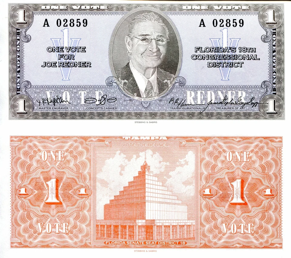 1 VOTO JOE REDNER NOTA POLÍTICA STEBBINS & GABRIS; COMISS. ¡POR J. S. G. BOGGS! Foto 1 de 1