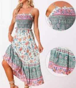Allegra K Women’s Spaghetti Strap A-line Flowy Smocked Midi Floral Size S - Picture 1 of 8