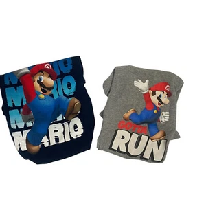 Super Mario T Shirt Lot of 2 Boys Size Medium 10/12 Short Sleeve Blue Gray - Picture 1 of 8