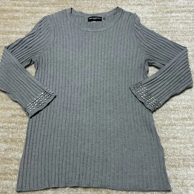 Suéter acanalado Karl Lagerfeld Paris para mujer gris manga adornada mediano Foto 1 de 4