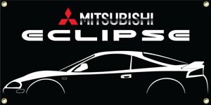 Big Banner Mitsubishi 2G Eclipse side sillhouette sign poster racing  4'x2'