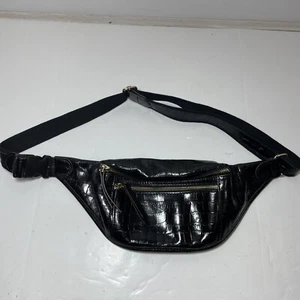 Bumbag in rilievo pelle Neuville coccodrillo lucido confezione Fanny nero regolazione nuova senza etichette - Foto 1 di 10