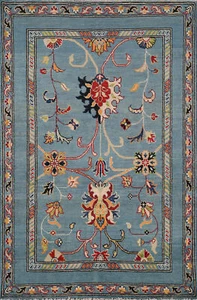 Hellblau Blumenmuster Oushak orientalischer Akzentteppich 3x5 Wolle handgeknüpfter Foyer Teppich - Bild 1 von 19