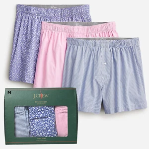 Calzoncillos boxer J Crew para hombre medianos 3 pares azules a rayas florales rosa liso - Imagen 1 de 5