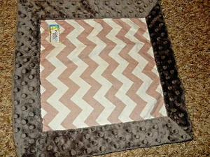 6B POLKA DOT MOON Brown Plush Velour Minky Dot Chevron Security Lovey Blanket - Picture 1 of 3