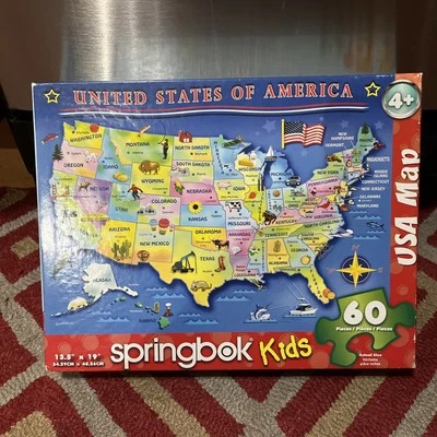 Springbok Kids ~ USA Map ~ 60 Piece Jigsaw Puzzle ~ Complete  2014 ~Made in USA - Image 1 of 4