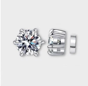 Moissanite Earrings Magnetic Stud 1 CT VVS Pass Tester Real 925 Sterling - Picture 1 of 4