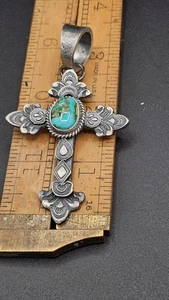 Verzierter Kevin Billah Navajo Sterlingsilber Kreuz Anhänger mit Türkis 22,1 g  - Bild 1 von 14