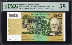 Australia 50 Dollars 47d R508 1983 Johnston Stone PMG58 aUNC Banknote FLOREY - Picture 1 of 2