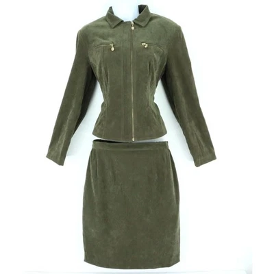 Jessica Howard Conjunto de 2 Piezas Chaqueta y Falda Mujer Talla 8 Verde Hombreras Foto 1 de 4