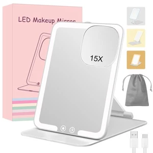 15X Travel Makeup Mirror with Lights,Rechargeable Portable 1X Vanity Mirror w... - Picture 1 of 8