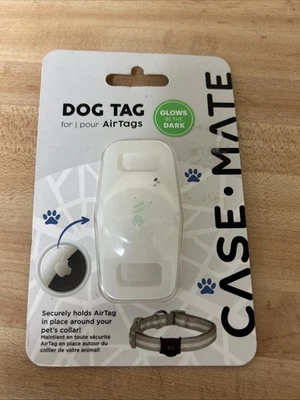 Case-Mate Dog Tag Suporte para AirTag Para Cães Ou Gatos Branco Brilha no Escuro NOVO - Imagem 1 de 2
