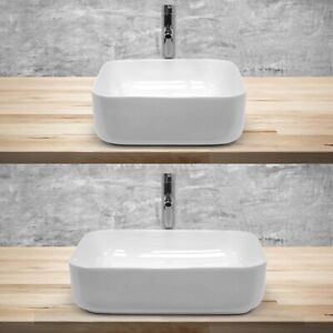 Lavabo carré céramique vasque à poser salle de bain lave mains évier 390/505 mm