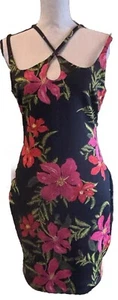 👠👗🖤 Guess schwarzes geblümtes Kleid Scrappy Neck tailliert Gr. M - Bild 1 von 8