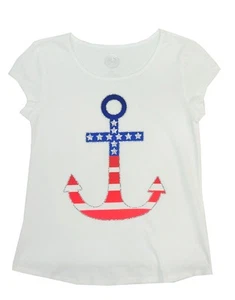 SO White Americana Graphic Anchor Crew Neck Short Sleeve Tee Shirt Big Girls 12 - Picture 1 of 1