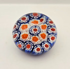 Millefiori Art Glass Paperweight 2" Micro Flowers Colorful Blue Red White Orange