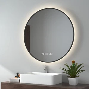 LED Badspiegel mit Beleuchtung 80x80cm Touch+Beschlagfrei+Dimmbar+Uhr+Temperatur - Bild 1 von 7