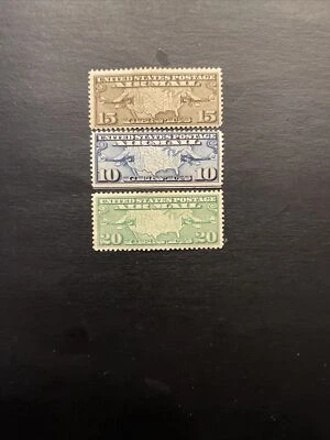 US Airmail Stamps #C7-C9 1926 -1927 Maps and Planes Mint Hinged - Image 1 of 2