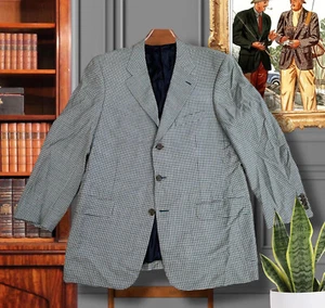 VINTAGE ERMENEGILDO ZEGNA Mens 42R Sport Coat Blazer Navy Blue White Check - Picture 1 of 16