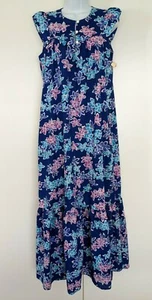 New Hilo Hattie Hawaiian Maxi Floral Aloha MuuMuu Dress Tropical Vintage blue M - Picture 1 of 10
