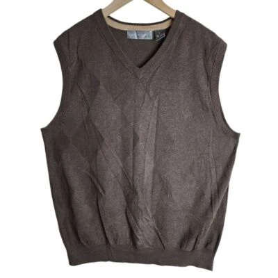 Chaleco Oscar De La Renta Para Hombre Grande Diamante Cuello en V Tejido 100% Algodón Marrón Foto 1 de 4