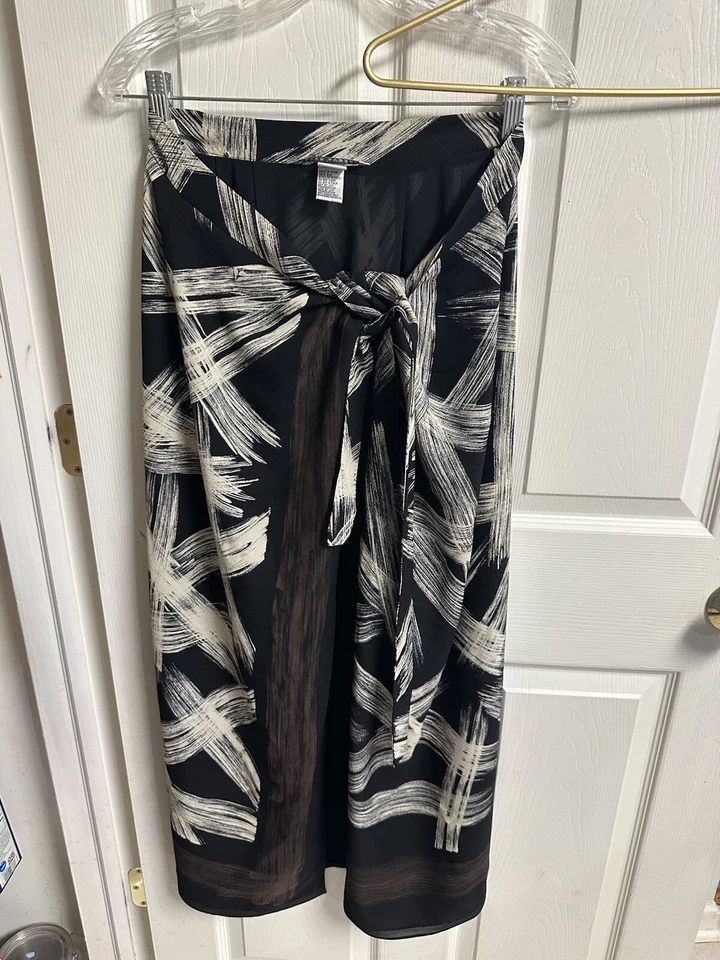 2 Peter Nygard Express Negro Beige Seda Midi Falda Natación Baño Envoltura Años 90 Encubrimiento Foto 1 de 4