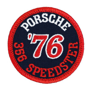1976 Porsche 356 Speedster Embroidered Patch Blue Twill/Red Iron-On Sew-On Hat