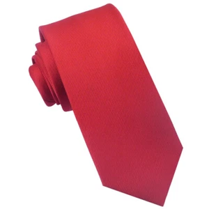 Red Ribbed 6cm Mens Slim Tie - Twill Finish Men's Necktie - Picture 1 of 1