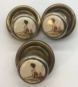 3 VINTAGE BRASS AND PORCELAIN DOOR KNOB/PULLS JAPAN-SIGNED - Picture 1 of 4