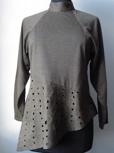 Stylish Xiao Studio Chestnut Brown Asymmetric Embroidered Top, La Garconne, MNZ - Picture 1 of 9