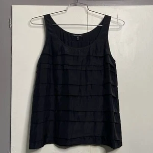 Camiseta sin mangas Eileen Fisher 100 % seda Habutai para mujer M negra con obturador plisado sin mangas - Imagen 1 de 5